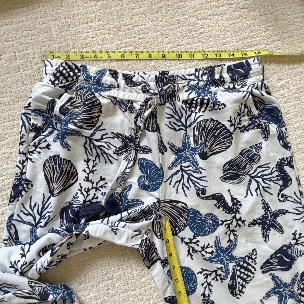 Belle Beach Kim Gravel Nautical Shell Starfish Print Wide Leg Tassel Pants Med - Picture 8 of 11